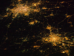 Pechino e Tientsin (Cina) viste di notte dallo spazio.