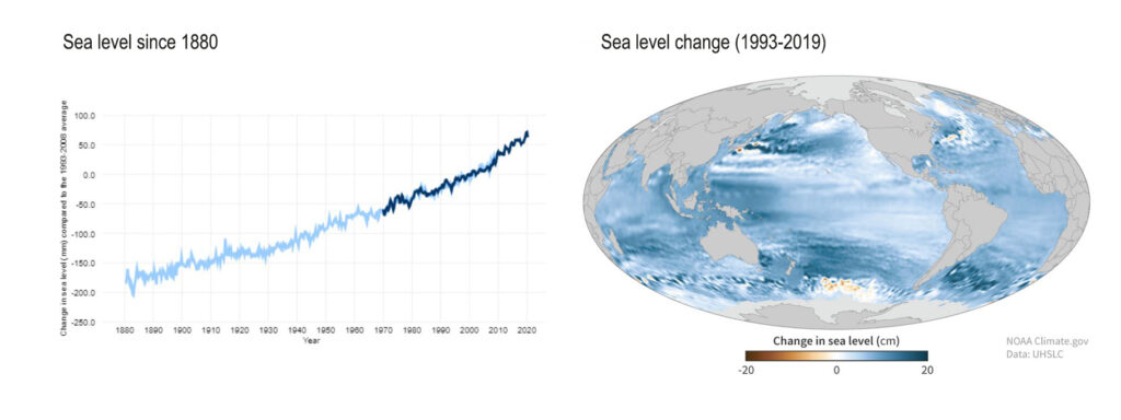 grafico e planisfero livello dei mari su sito NOAA